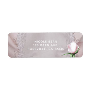 Blush roze satijnbow & Roos Romantische bruiloft Etiket