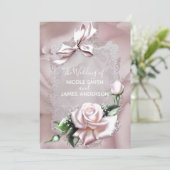 Blush roze satijnbow & Roos Romantische bruiloft Kaart (Staand voorkant)