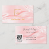 Blush roze satijnolie elegant QR code logo Visitekaartje (Voorkant / Achterkant)