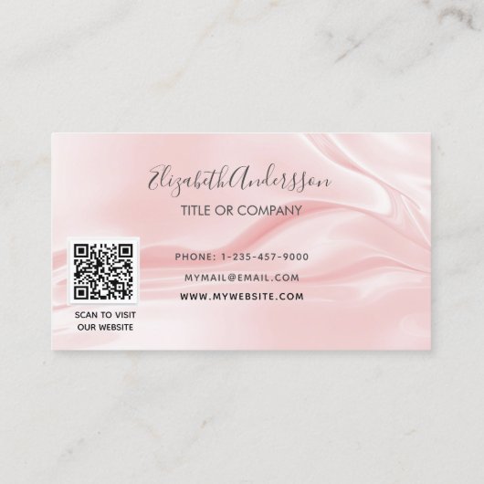 Blush roze satijnolie elegant QR code logo Visitekaartje (Achterkant)