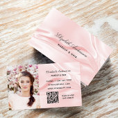 Blush roze satijnzijde foto elegant QR-code Visitekaartje