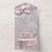 Blush roze Satin Bow & Roos Romantic Weduwfoto All In One Uitnodiging (Binnen)
