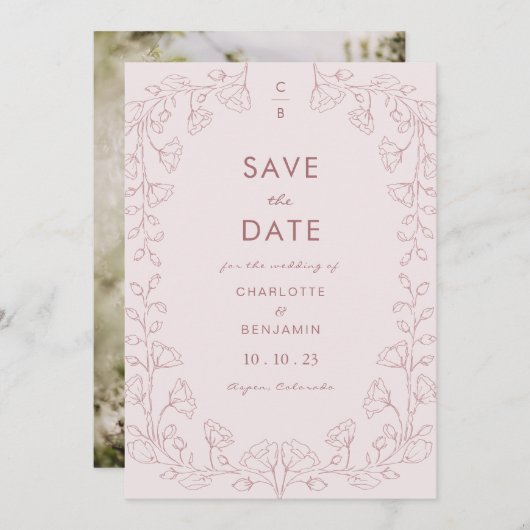 Blush roze Save the Date (Voorkant / Achterkant)