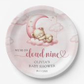 Blush roze schattig teddybeer wolk negen meisje papieren bordje (Voorkant)