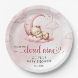 Blush roze schattig teddybeer wolk negen meisje papieren bordje