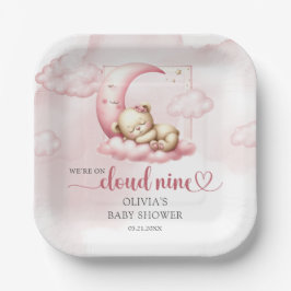 Blush roze schattig teddybeer wolk negen meisje papieren bordje