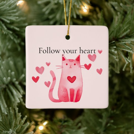 Blush roze Schattige Cat Hearts Keramisch Ornament (Boom)
