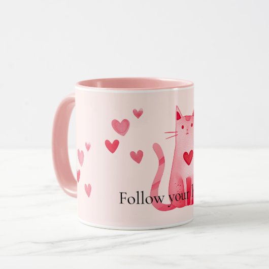 Blush roze Schattige Cat Hearts Mok (Voorkant links)