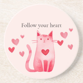 Blush roze Schattige Cat Hearts Zandsteen Onderzetter