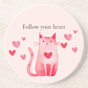 Blush roze Schattige Cat Hearts Zandsteen Onderzetter