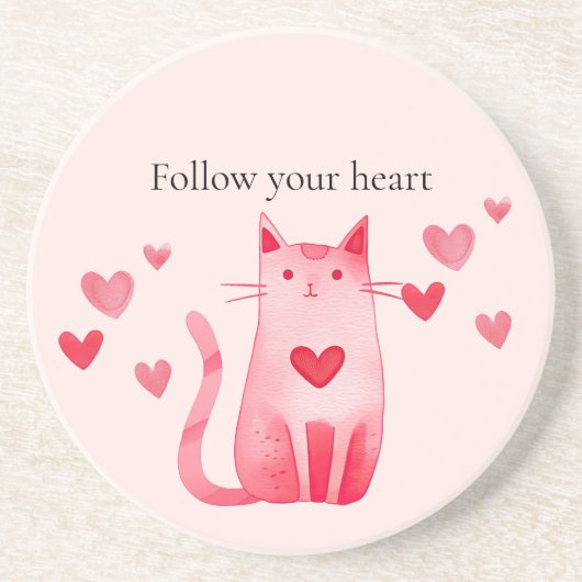 Blush roze Schattige Cat Hearts Zandsteen Onderzetter (Voorkant)