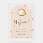 Blush Roze Schattige Dumpling Baby Meisje Douche W Acryl Bord (Voorkant)