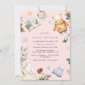 Blush Roze Schattige Waterverf Winter Meisje Baby  Kaart (Voorkant)