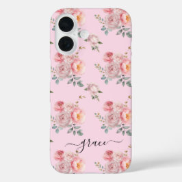 Blush Roze Schattigee Girly Boho Bloemen Gepersona iPhone 16 Hoesje