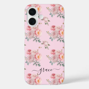 Blush Roze Schattigee Girly Boho Bloemen Gepersona iPhone 16 Hoesje