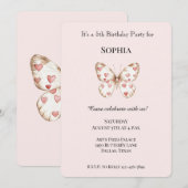 Blush Roze Schattigee Vlinder Rode Harten Verjaard Kaart (Voorkant / Achterkant)