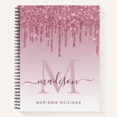 Blush roze schijven Glitter Sparkle Monogram Scrip Notitieboek (Voorkant)