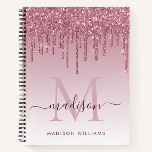 Blush roze schijven Glitter Sparkle Monogram Scrip Notitieboek