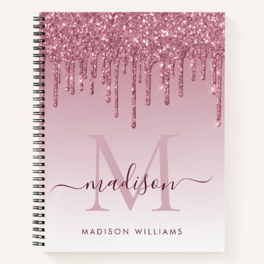 Blush roze schijven Glitter Sparkle Monogram Scrip Notitieboek (Voorkant)