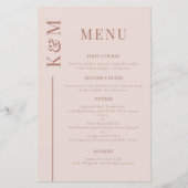 Blush Roze Schone Lijn Bruiloft Diner Menu (Voorkant)