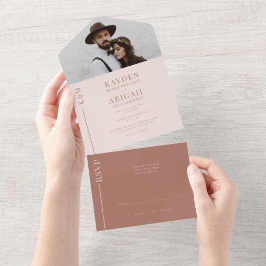 Blush Roze schone lijn bruiloft uitnodiging (Afscheurbaar)