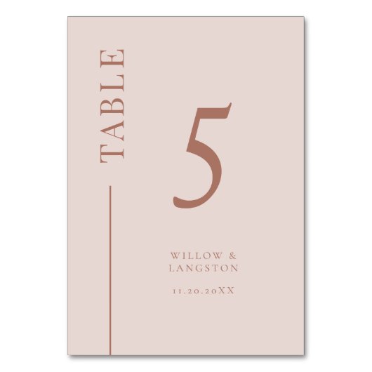 Blush Roze Schone Lijn Trouwtafel Nummer Kaart (Achterkant)