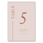 Blush Roze Schone Lijn Trouwtafel Nummer Kaart (Voorkant)