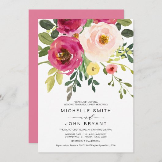 Blush Roze schoonheidsFloral, bruiloft repetitie Kaart (Voorkant / Achterkant)