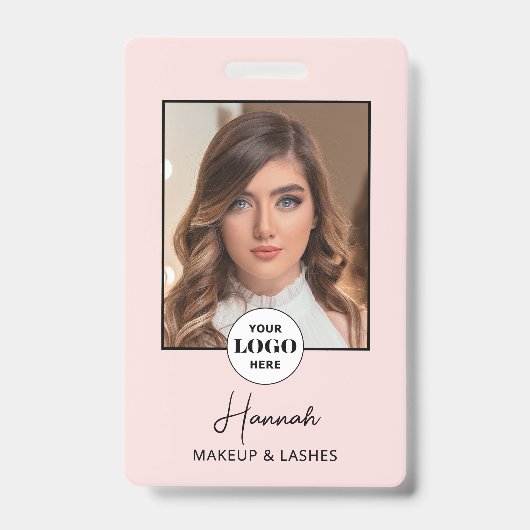Blush Roze Schrift Logo Foto Make-up Badge (Voorzijde)
