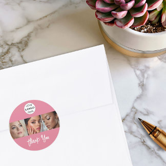 Blush Roze Schrift Logo Foto Make-up Bedankt Ronde Sticker