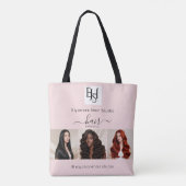 Blush Roze Script 3 Foto Logo QR Haar Extensions Tote Bag (Achterkant)