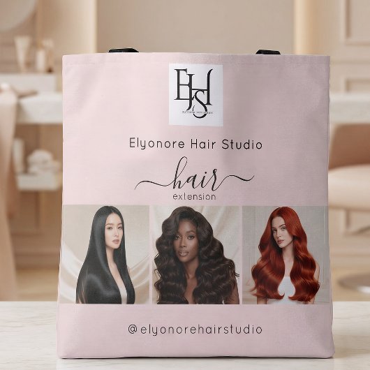 Blush Roze Script 3 Foto Logo QR Haar Extensions Tote Bag