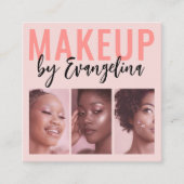 Blush Roze Script 3 Foto Make-up Vierkante Visitekaartje (Voorkant)