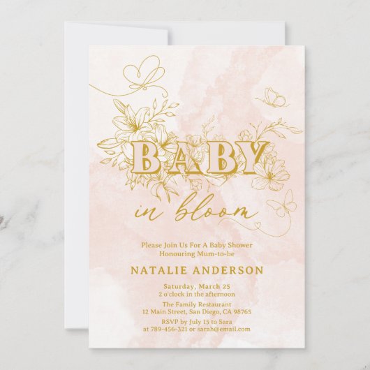 Blush roze script Bloemenvlinders Baby in bloei Kaart (Voorkant)