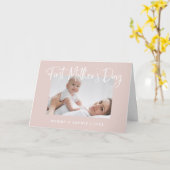 Blush Roze | Script Eerste Moederdag Foto Kaart (Gele Bloem)