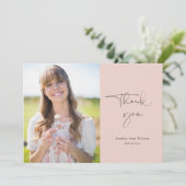 Blush Roze script foto Afstuderen Bedankt (Staand voorkant)
