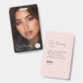Blush Roze Script Foto Badge (Voor- en achterkant)