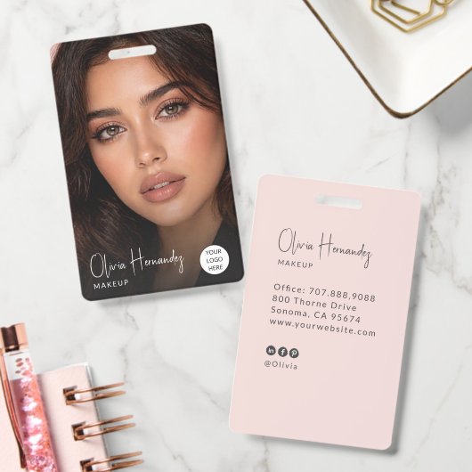 Blush Roze Script Foto Badge (Kantoor)