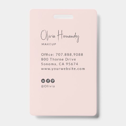 Blush Roze Script Foto Badge (Achterkant)