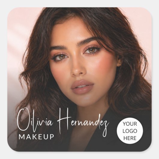 Blush Roze Script Foto Make-up Artiest Vierkante Sticker (Voorkant)