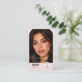Blush Roze Script Foto Make-up Artiest Visitekaartje (Staand voorkant)