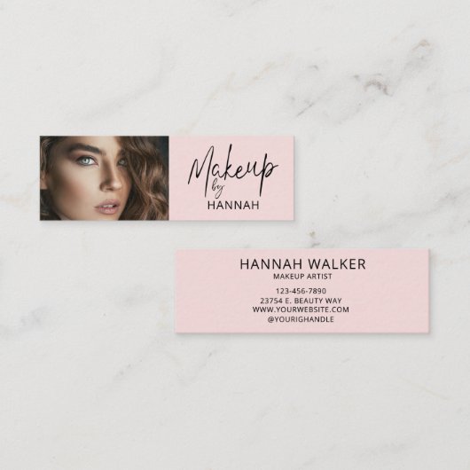 Blush Roze Script Foto Make-up Mini Visitekaartje (Voorkant / Achterkant)