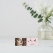 Blush Roze Script Foto Make-up Mini Visitekaartje (Staand voorkant)