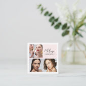Blush Roze Script Foto Make-up Vierkante Visitekaartje (Staand voorkant)