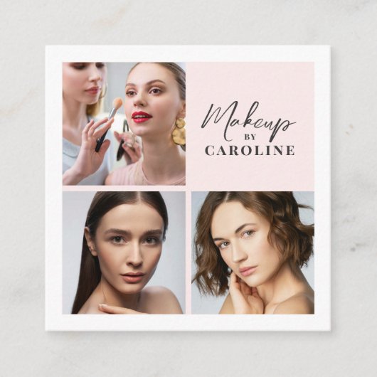 Blush Roze Script Foto Make-up Vierkante Visitekaartje (Voorkant)