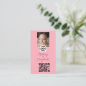 Blush Roze Script Foto Make-up Visitekaartje (Staand voorkant)