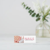 Blush Roze Script Foto Nagelstylist Salon Mini Visitekaartje (Staand voorkant)