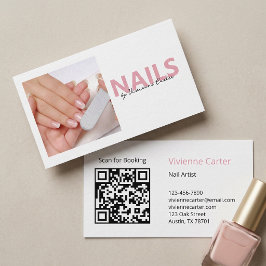 Blush Roze Script Foto Nagelstylist Salon Visitekaartje