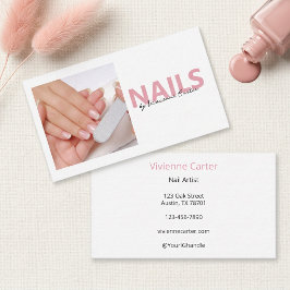 Blush Roze Script Foto Nagelstylist Salon Visitekaartje
