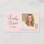 Blush Roze Script Foto QR Code Wimpers en Wenkbrau Visitekaartje (Voorkant)